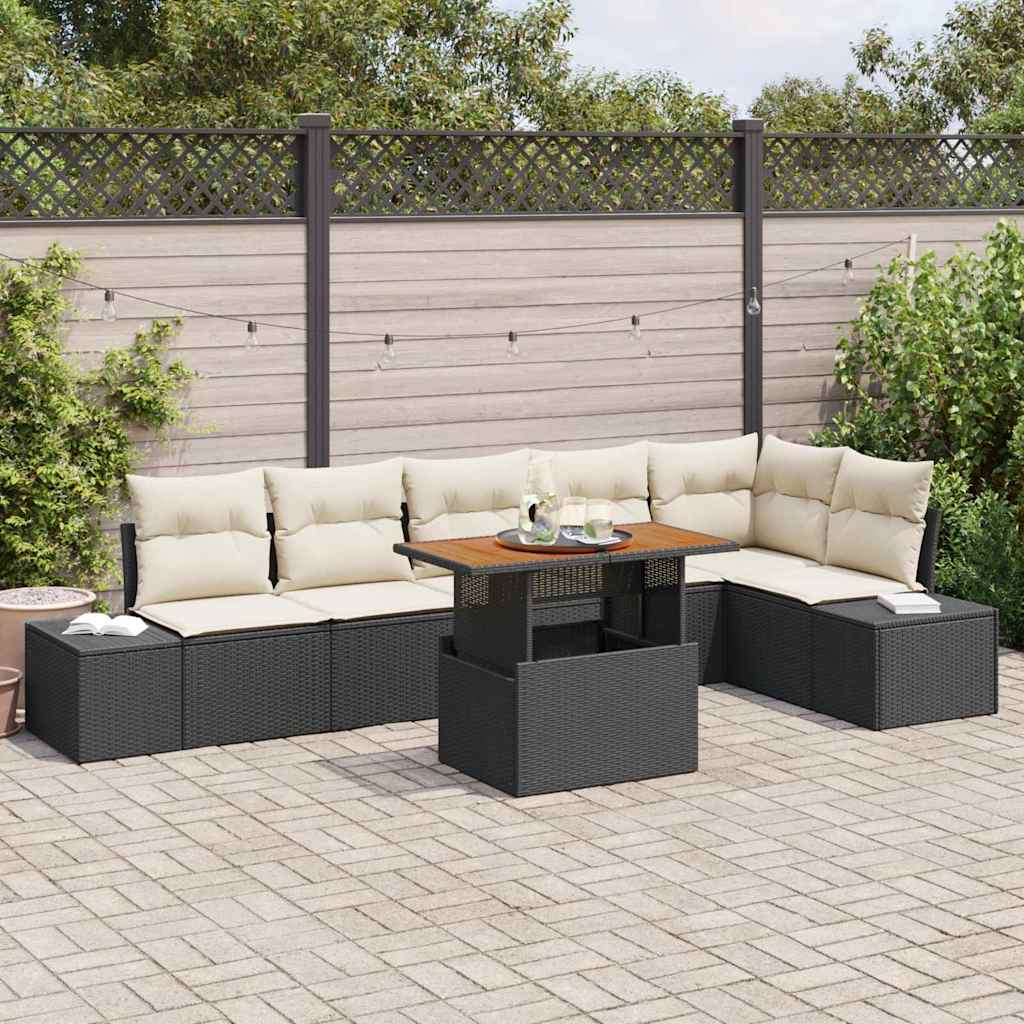 Garten-Sofa-Set 7 stk. Schwarz Poly Rattan