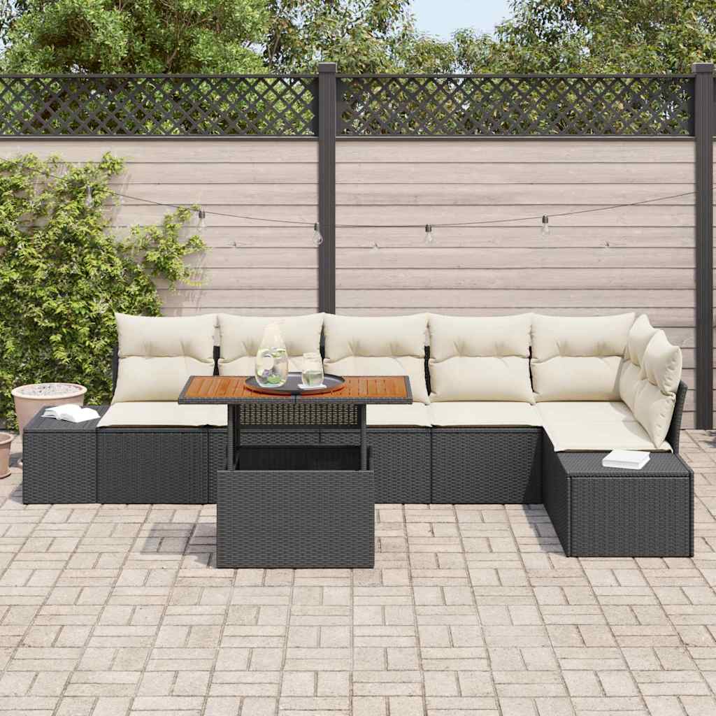 Garten-Sofa-Set 7 stk. Schwarz Poly Rattan