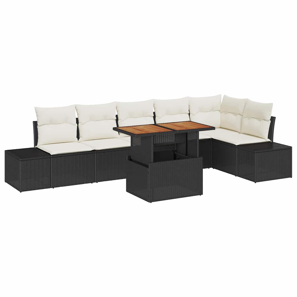 Garten-Sofa-Set 7 stk. Schwarz Poly Rattan