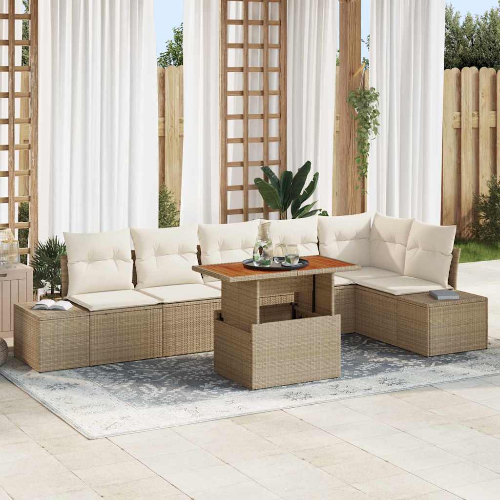 Garten-Sofa-Set 7 stk. Beige Poly Rattan