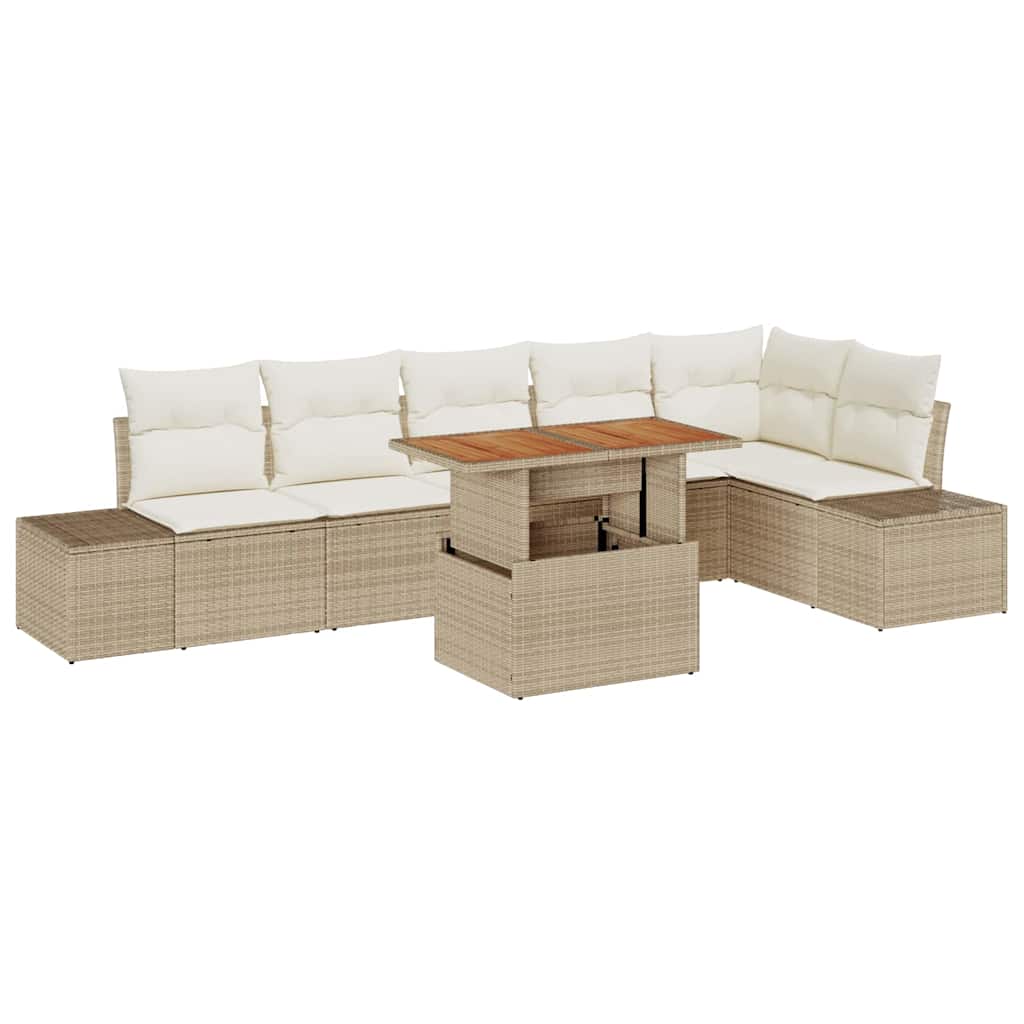 Garten-Sofa-Set 7 stk. Beige Poly Rattan