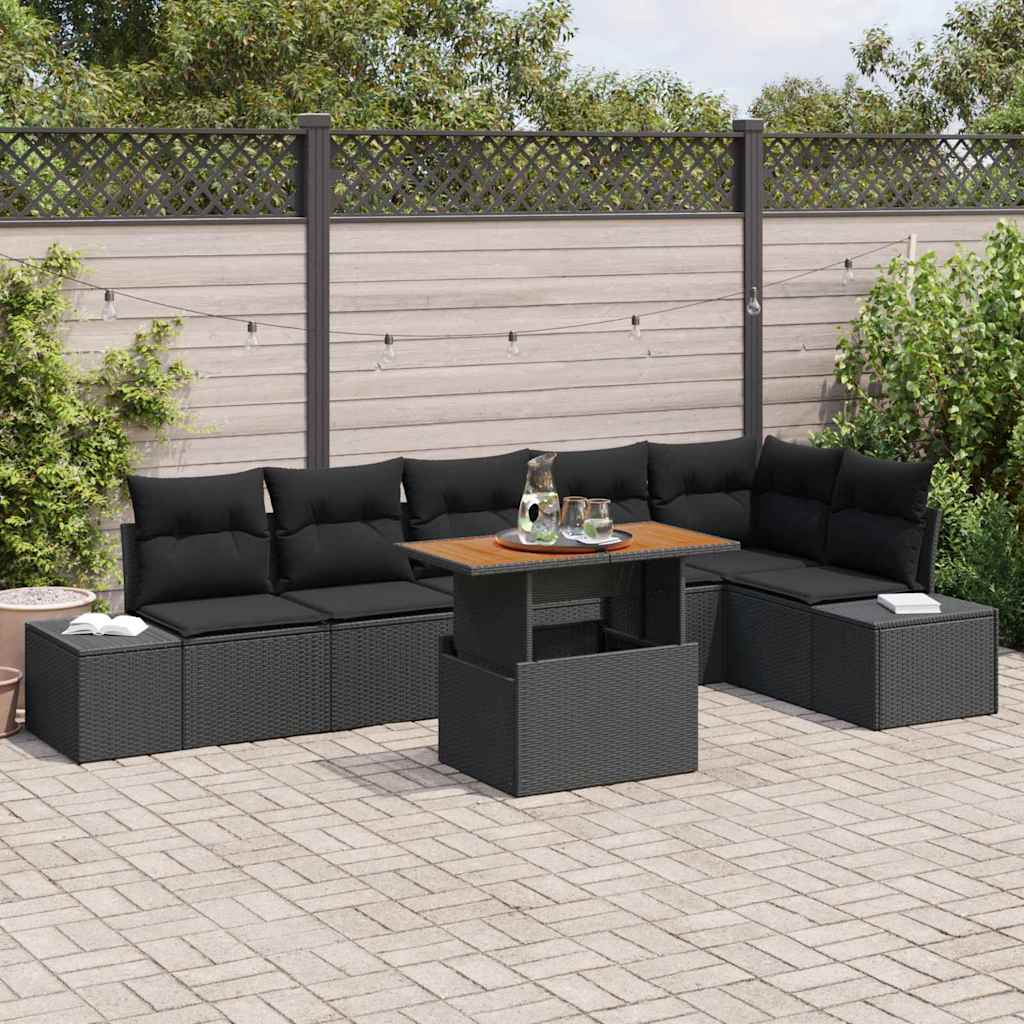 Garten-Sofa-Set 7 stk. Schwarz Poly Rattan