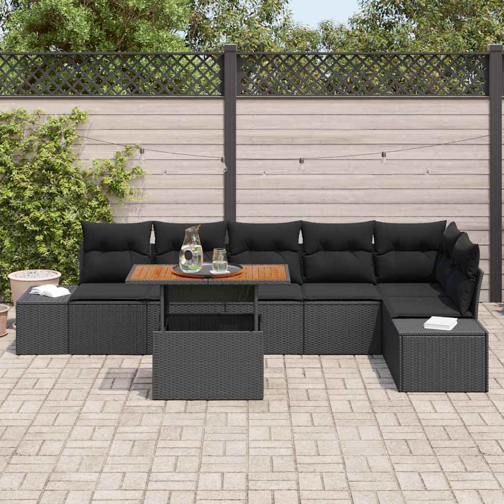 Garten-Sofa-Set 7 stk. Schwarz Poly Rattan
