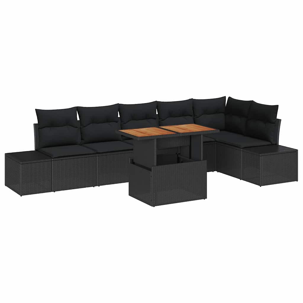 Garten-Sofa-Set 7 stk. Schwarz Poly Rattan