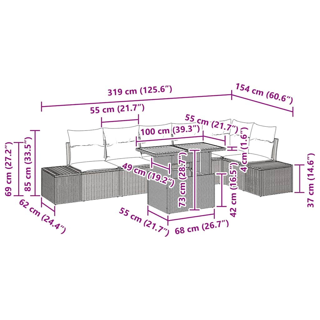 Garten-Sofa-Set 7 stk. Schwarz Poly Rattan