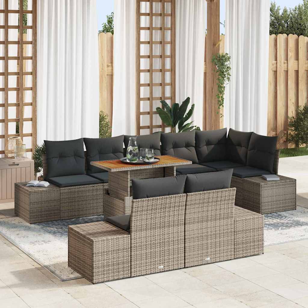 Garten-Sofa-Set 9 stk. Grau Poly Rattan