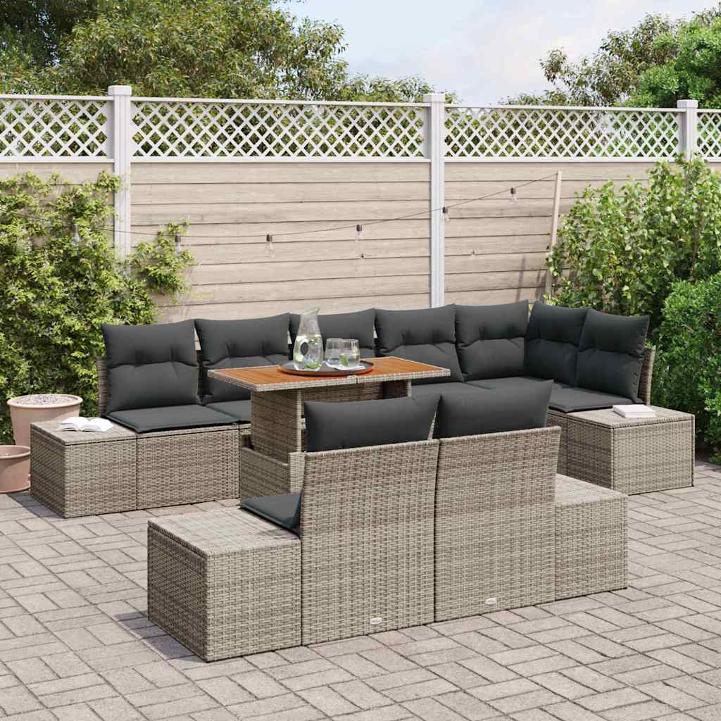 Garten-Sofa-Set 9 stk. Grau Poly Rattan