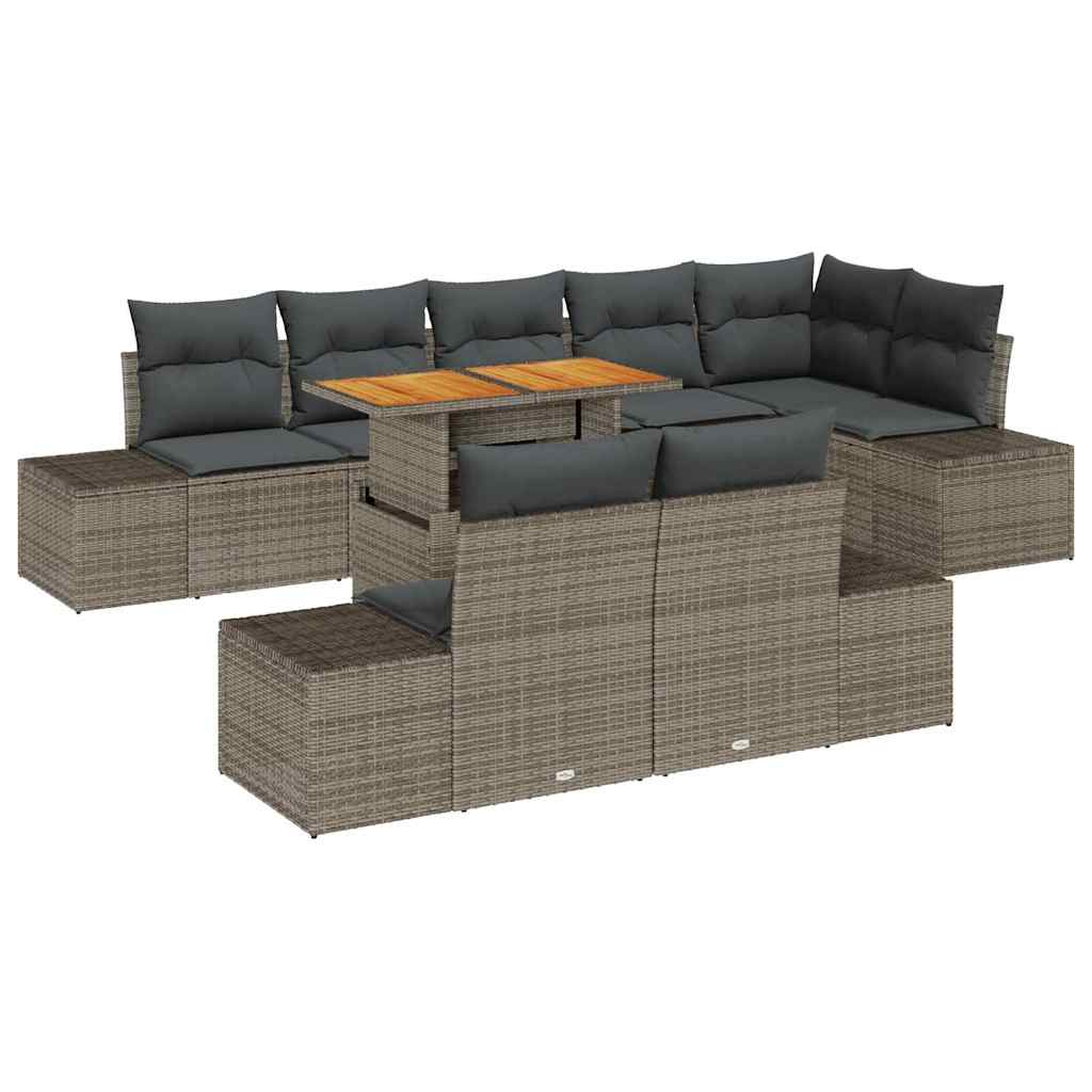 Garten-Sofa-Set 9 stk. Grau Poly Rattan