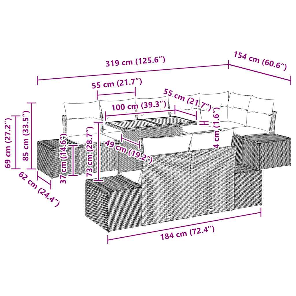 Garten-Sofa-Set 9 stk. Grau Poly Rattan
