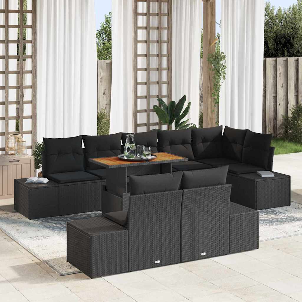 Garten-Sofa-Set 9 stk. Schwarz Poly Rattan