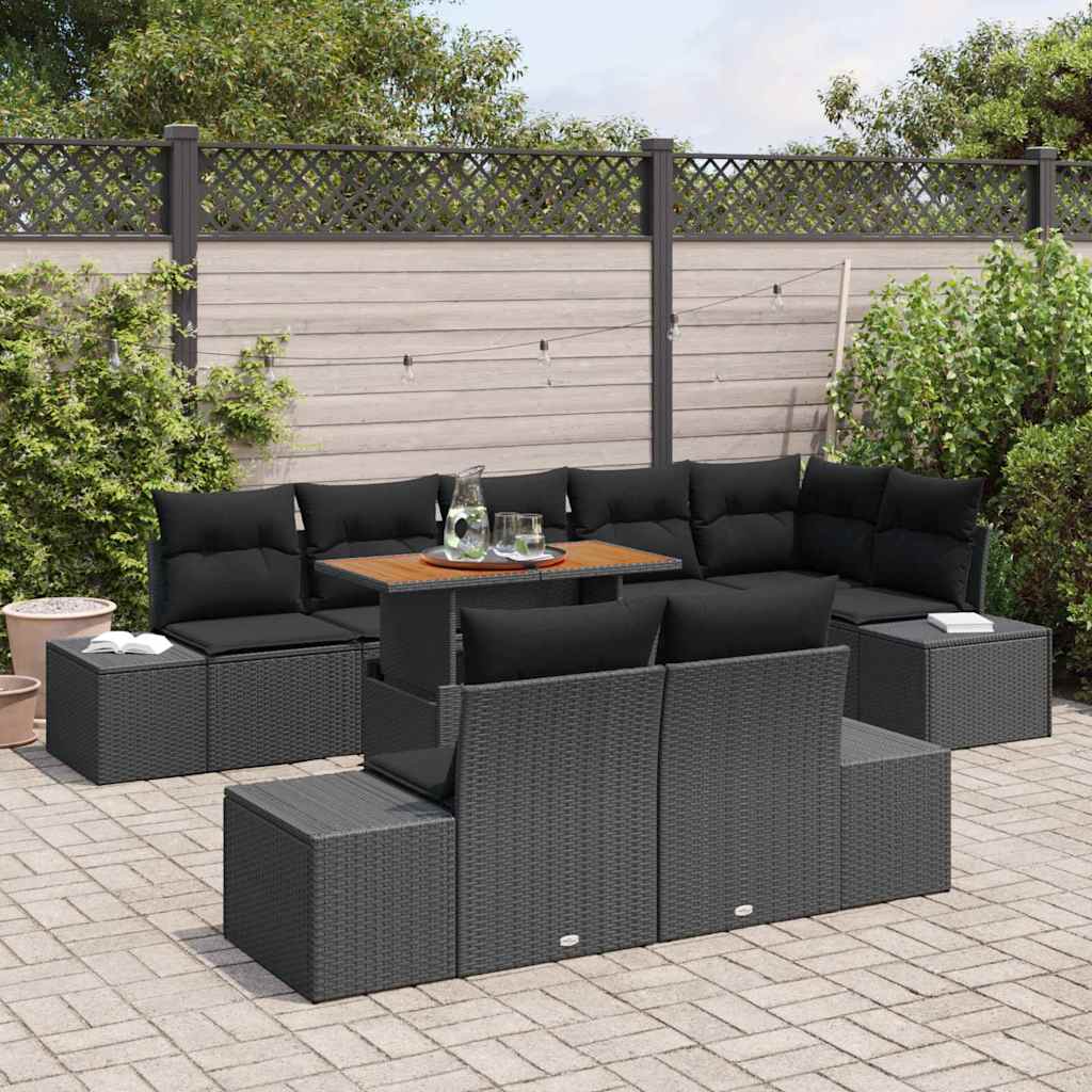 Garten-Sofa-Set 9 stk. Schwarz Poly Rattan