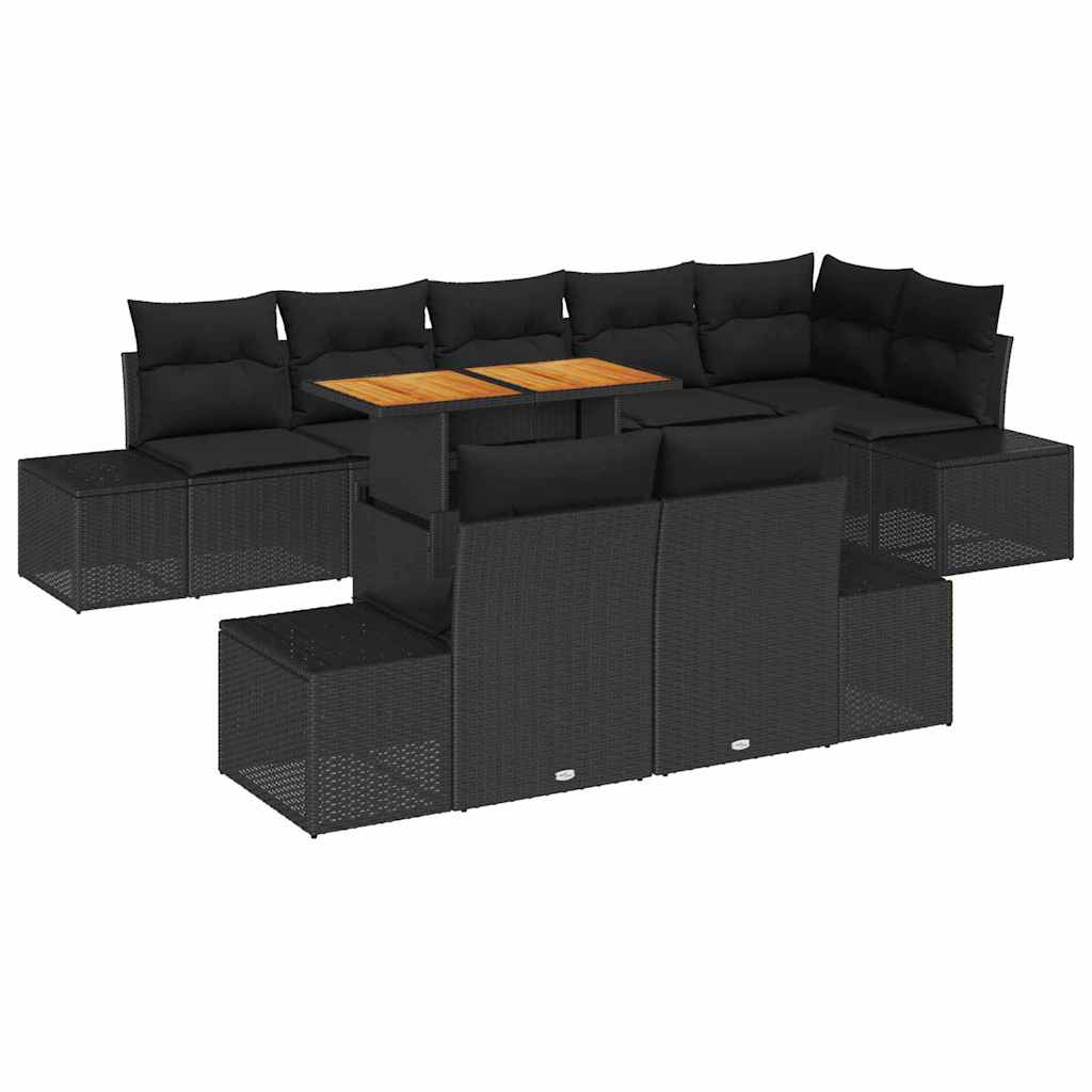 Garten-Sofa-Set 9 stk. Schwarz Poly Rattan