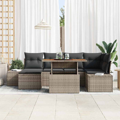 Garten-Sofa-Set 7 stk. Grau Poly Rattan