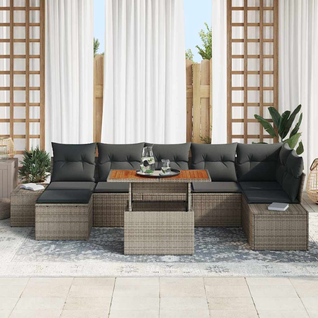 Garten-Sofa-Set 8 stk. Grau Poly Rattan