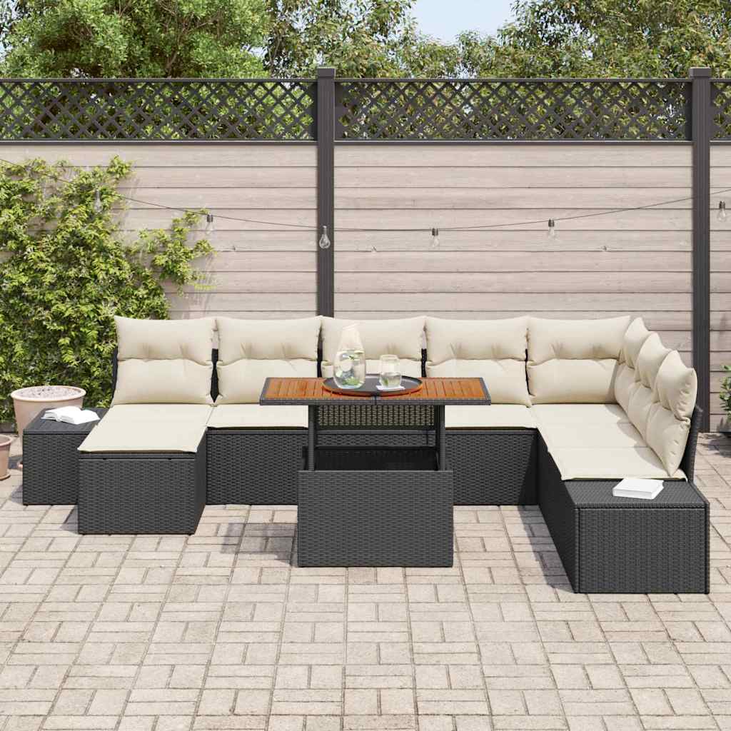 Garten-Sofa-Set 9 stk. Schwarz Poly Rattan