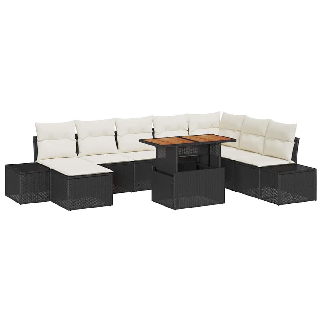 Garten-Sofa-Set 9 stk. Schwarz Poly Rattan