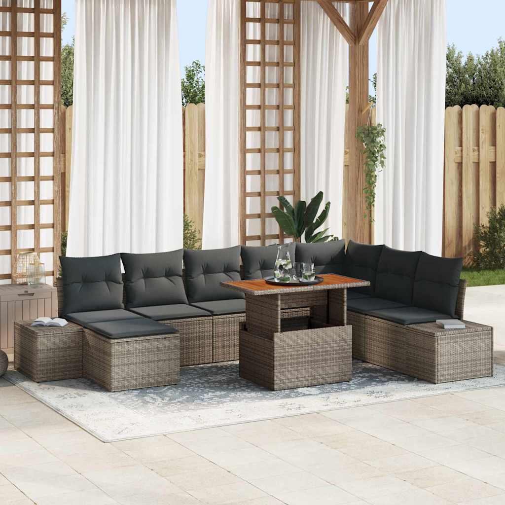 Garten-Sofa-Set 9 stk. Grau Poly Rattan