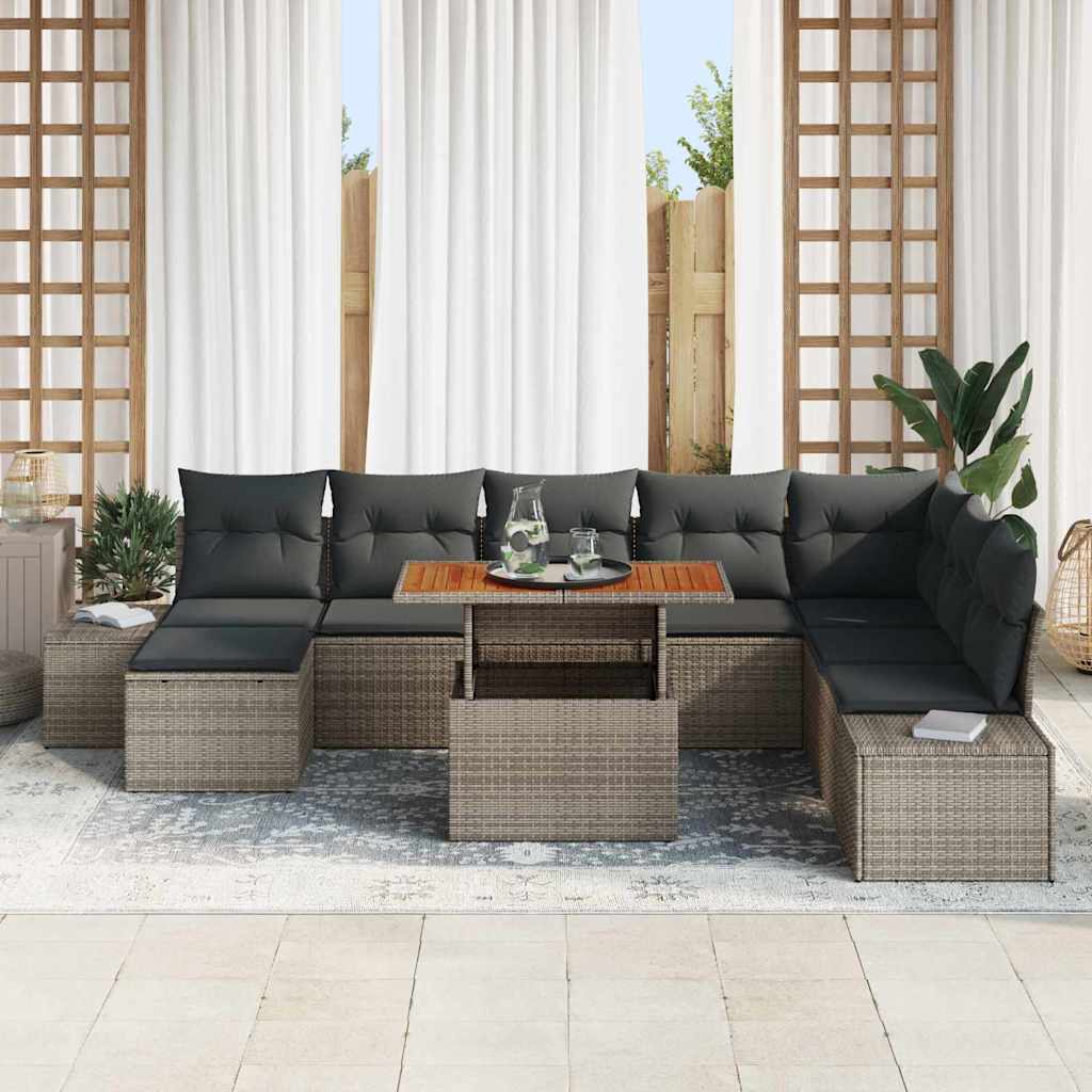 Garten-Sofa-Set 9 stk. Grau Poly Rattan
