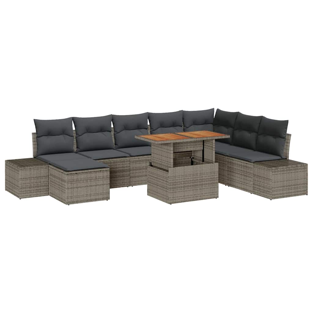 Garten-Sofa-Set 9 stk. Grau Poly Rattan