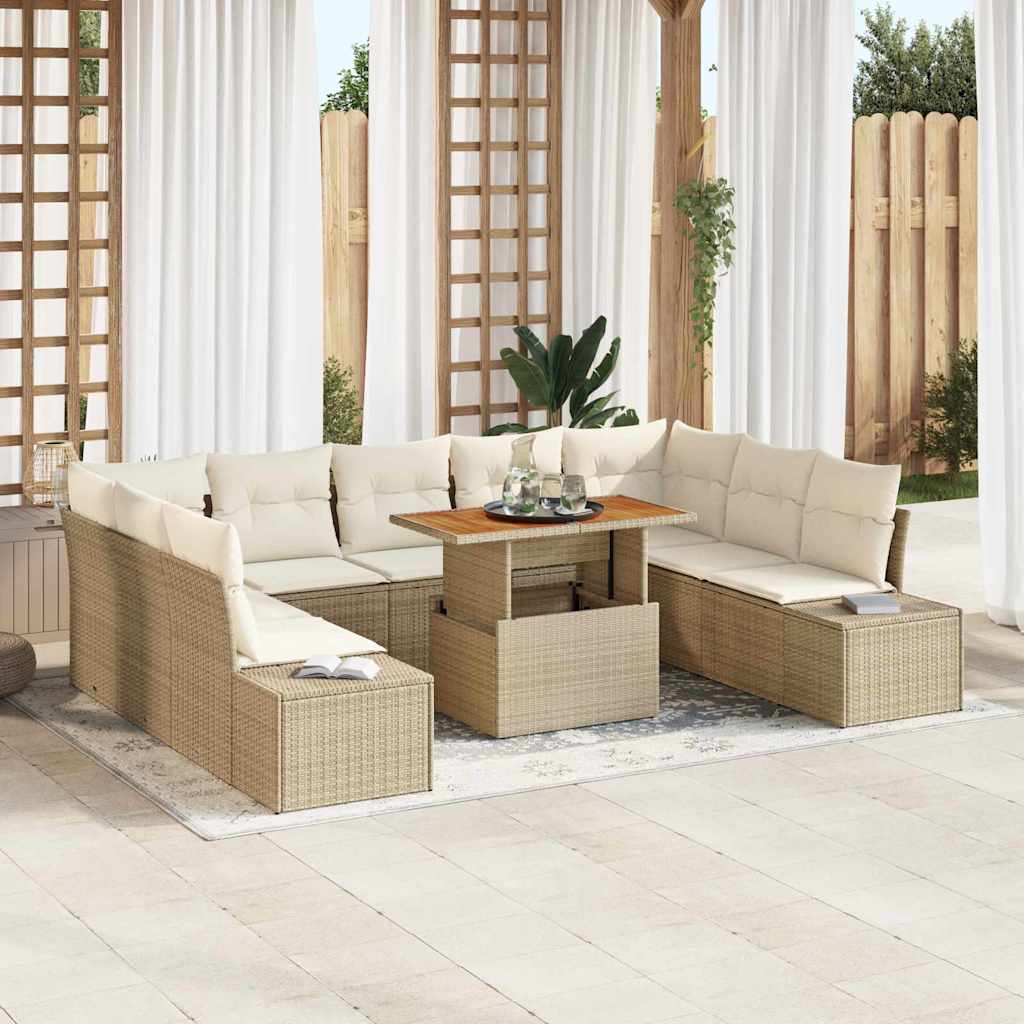 Garten-Sofa-Set 10 stk. Beige Poly Rattan