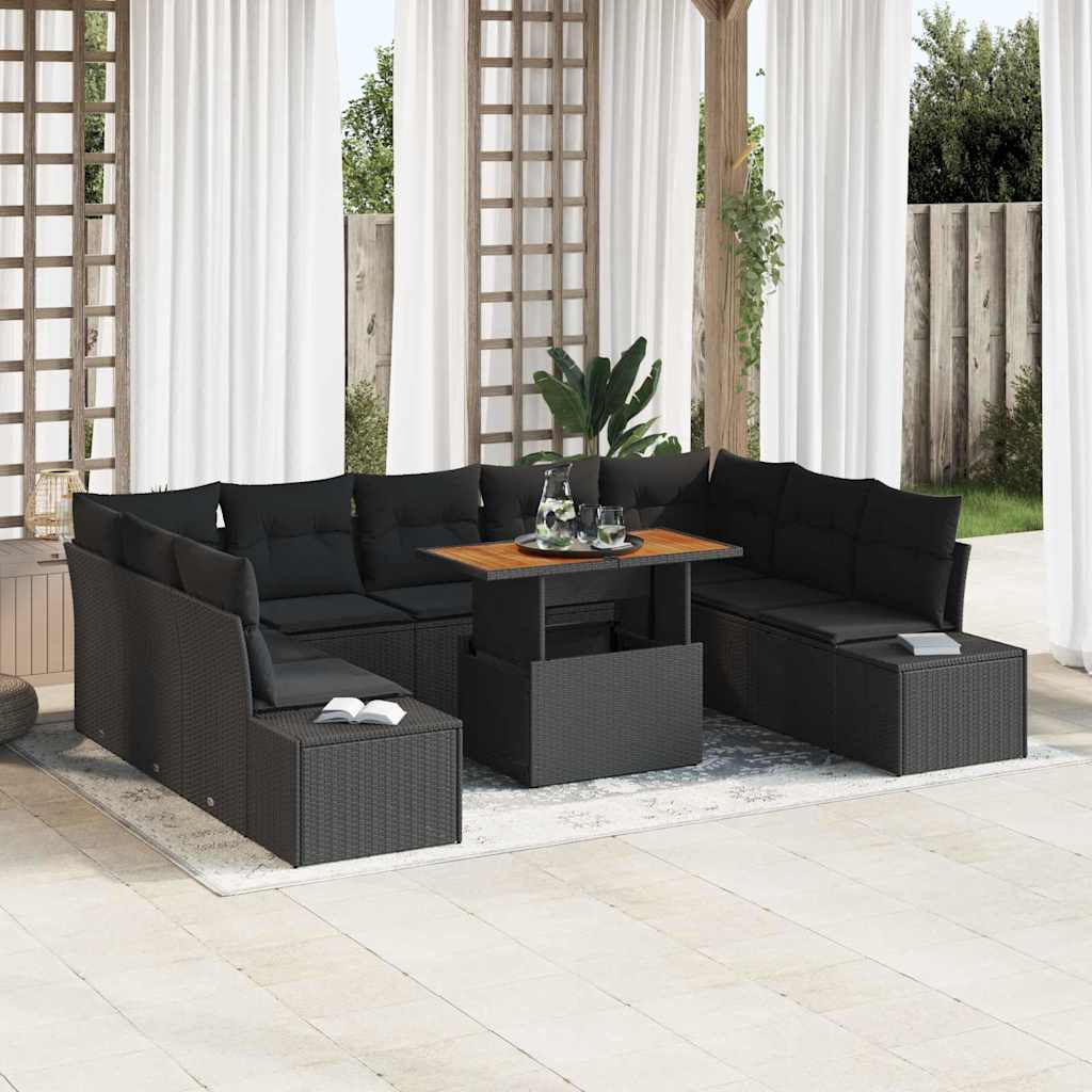 Garten-Sofa-Set 10 stk. Schwarz Poly Rattan