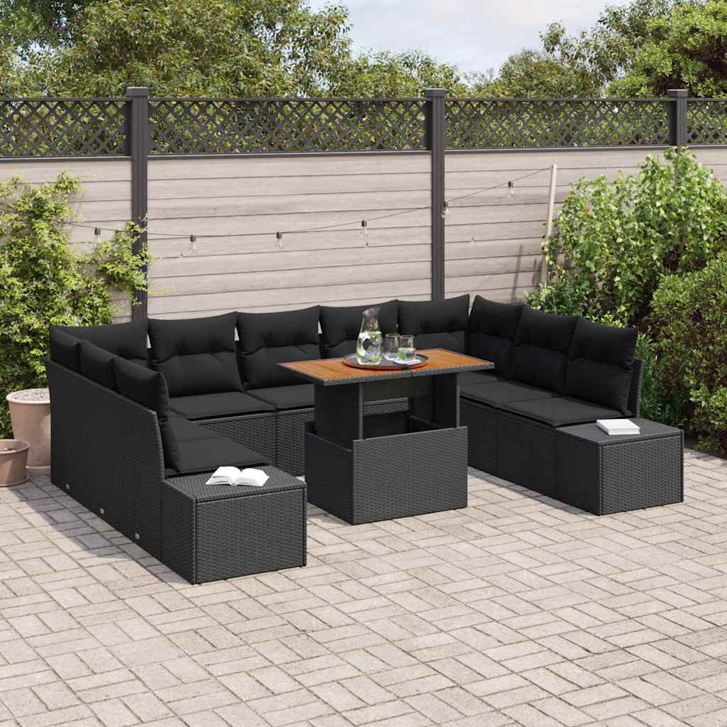 Garten-Sofa-Set 10 stk. Schwarz Poly Rattan