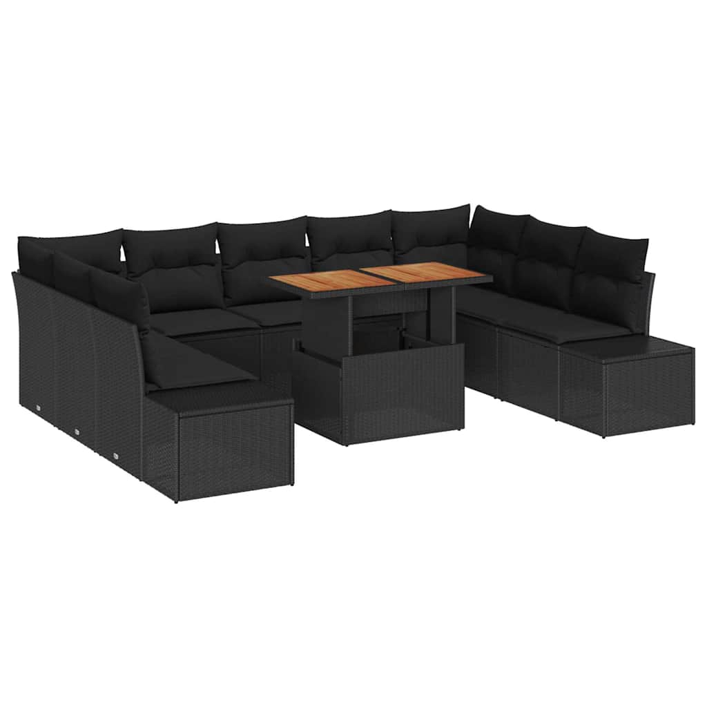 Garten-Sofa-Set 10 stk. Schwarz Poly Rattan