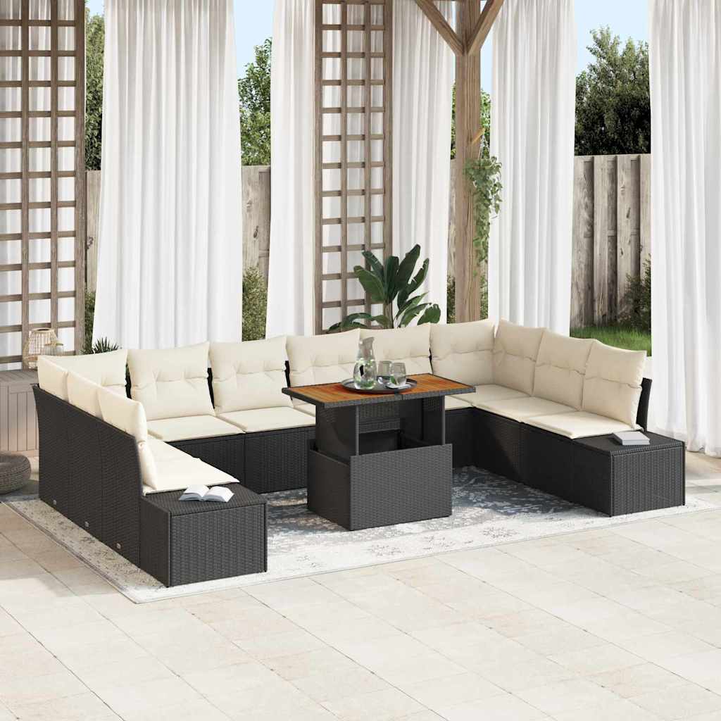 Garten-Sofa-Set 11 stk. Schwarz Poly Rattan