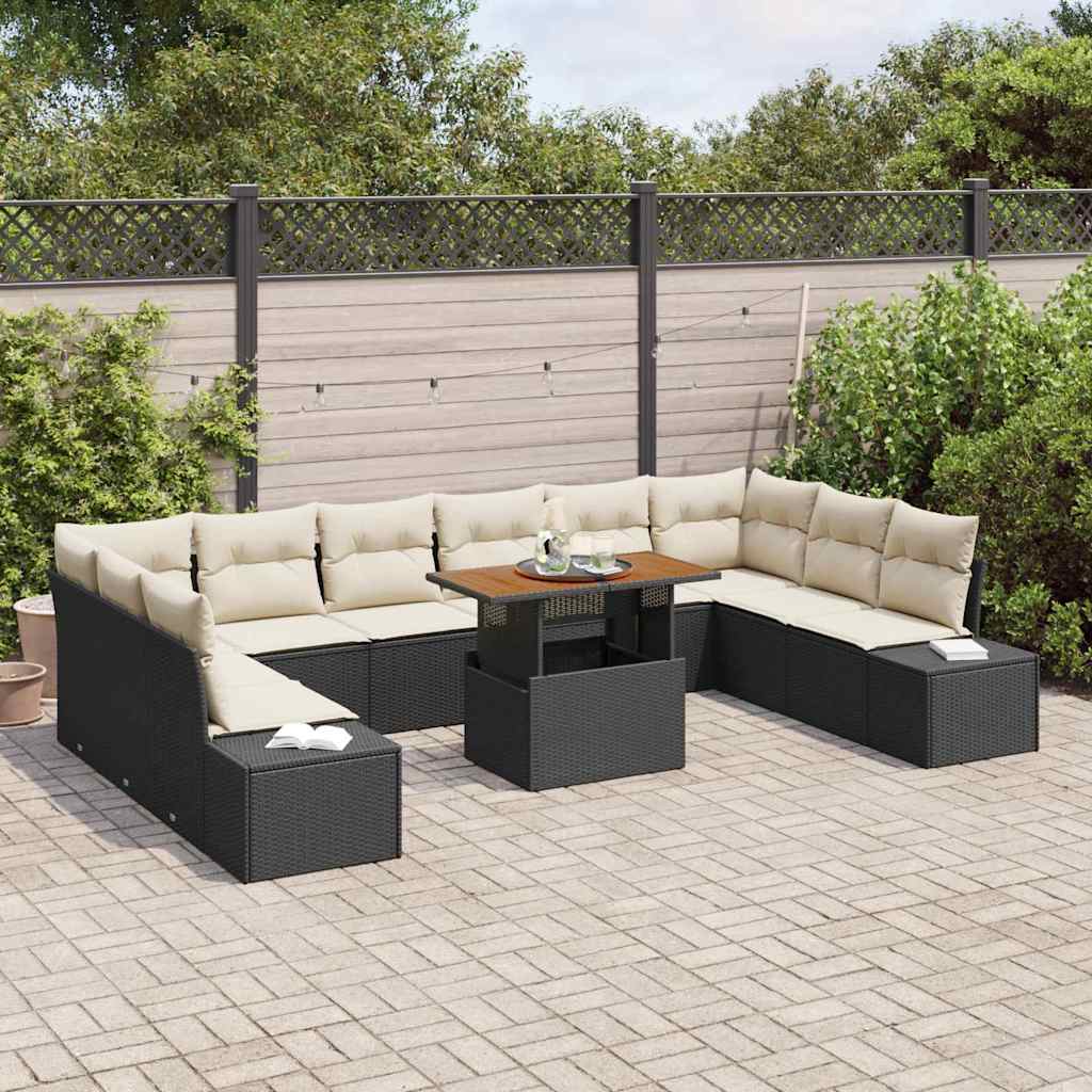 Garten-Sofa-Set 11 stk. Schwarz Poly Rattan