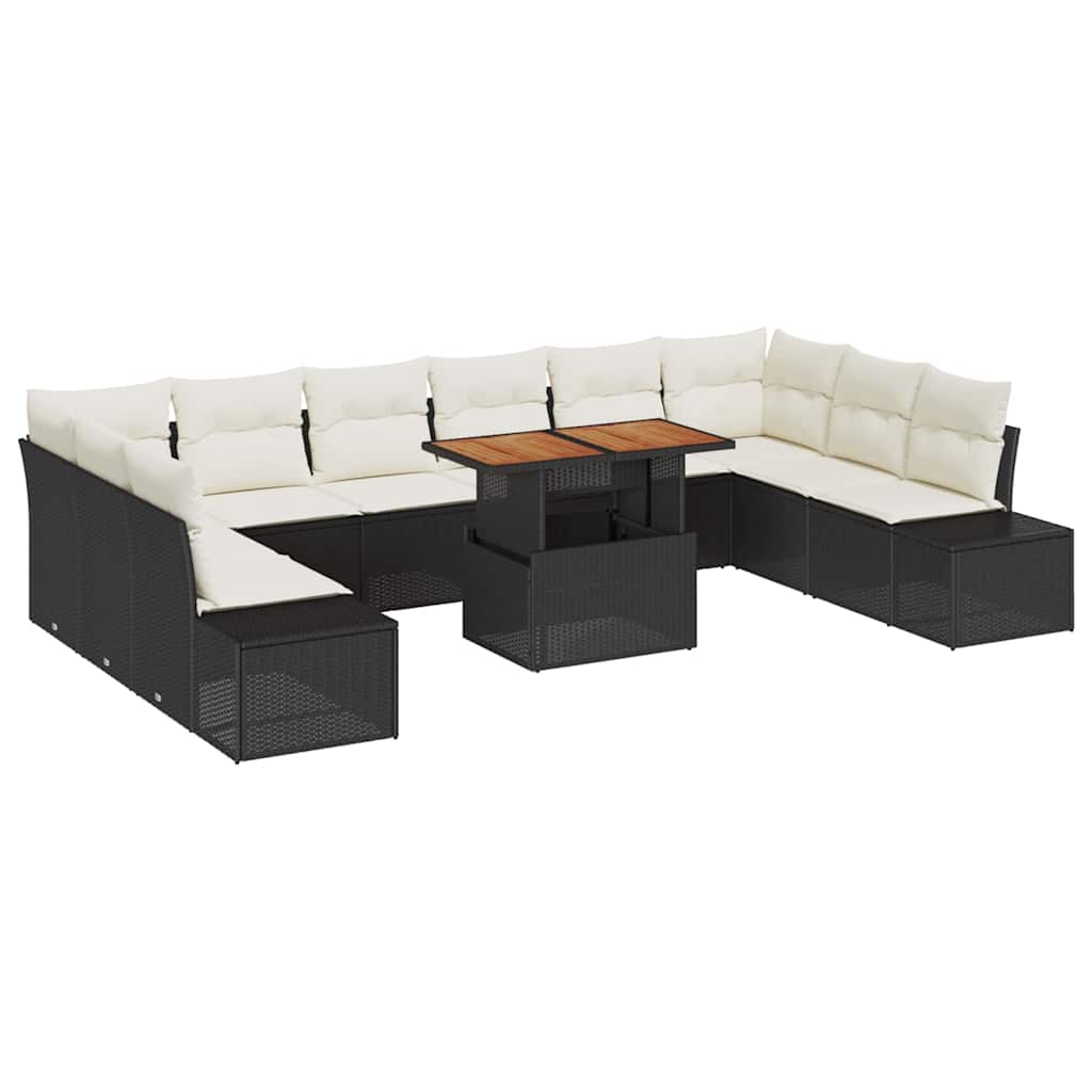 Garten-Sofa-Set 11 stk. Schwarz Poly Rattan