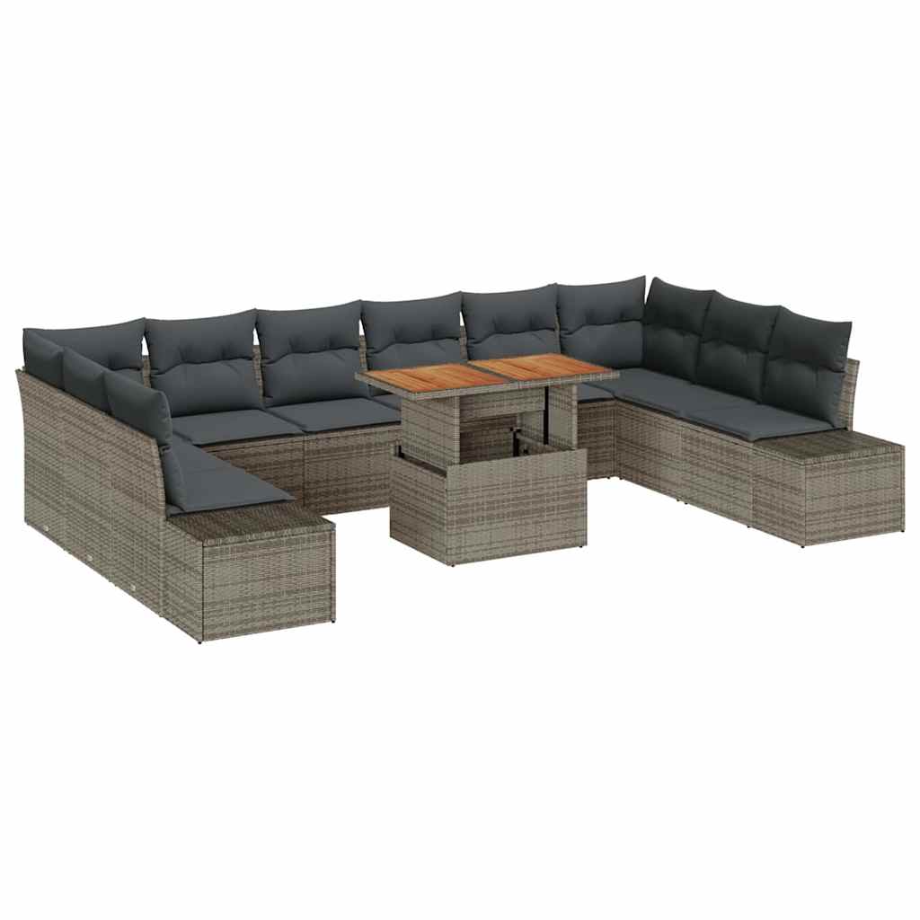 Garten-Sofa-Set 11 Stk. Grau Poly Rattan