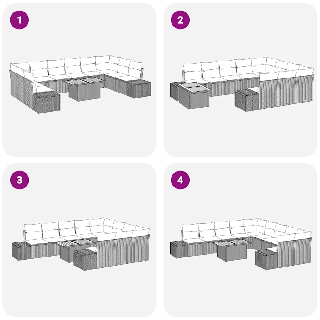 Garten-Sofa-Set 11 stk. Grau Poly Rattan