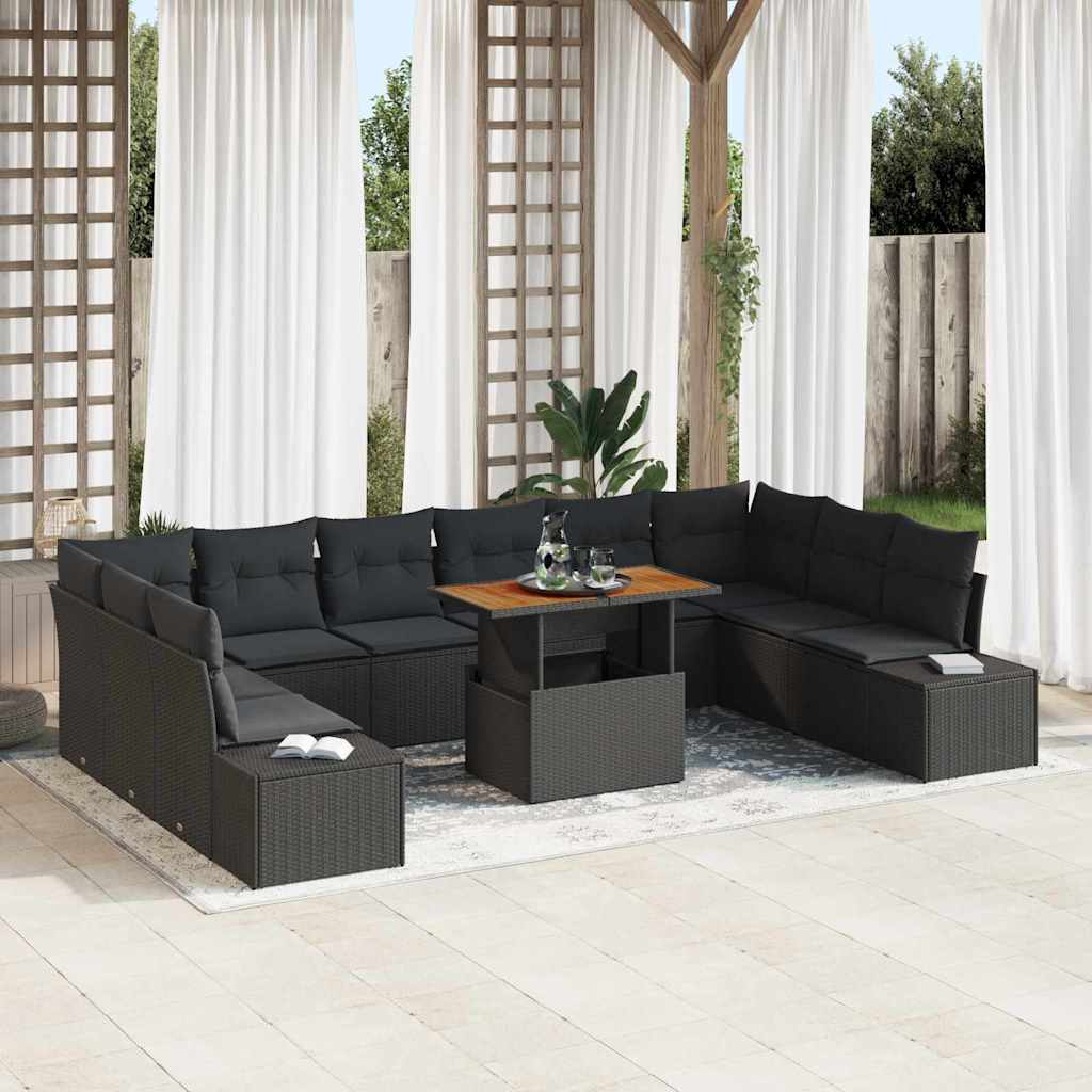 Garten-Sofa-Set 11 stk. Schwarz Poly Rattan