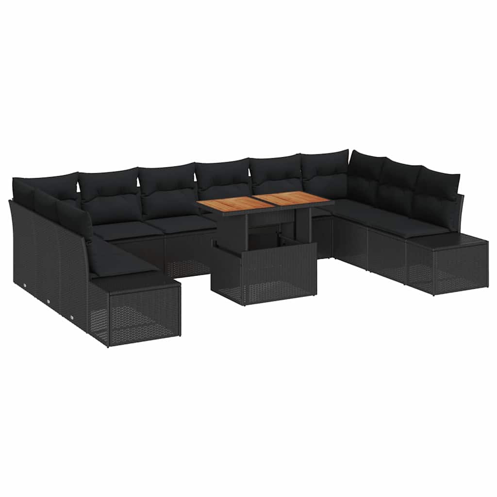 Garten-Sofa-Set 11 stk. Schwarz Poly Rattan