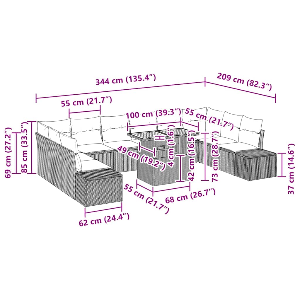 Garten-Sofa-Set 11 stk. Schwarz Poly Rattan