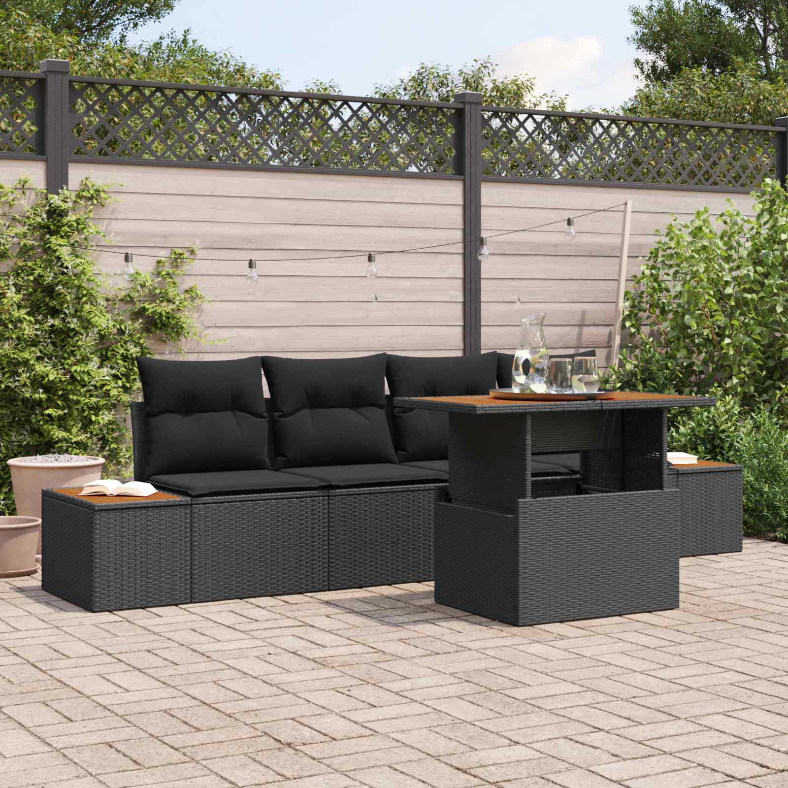 Garten-Sofa-Set 5 stk. Schwarz Poly Rattan