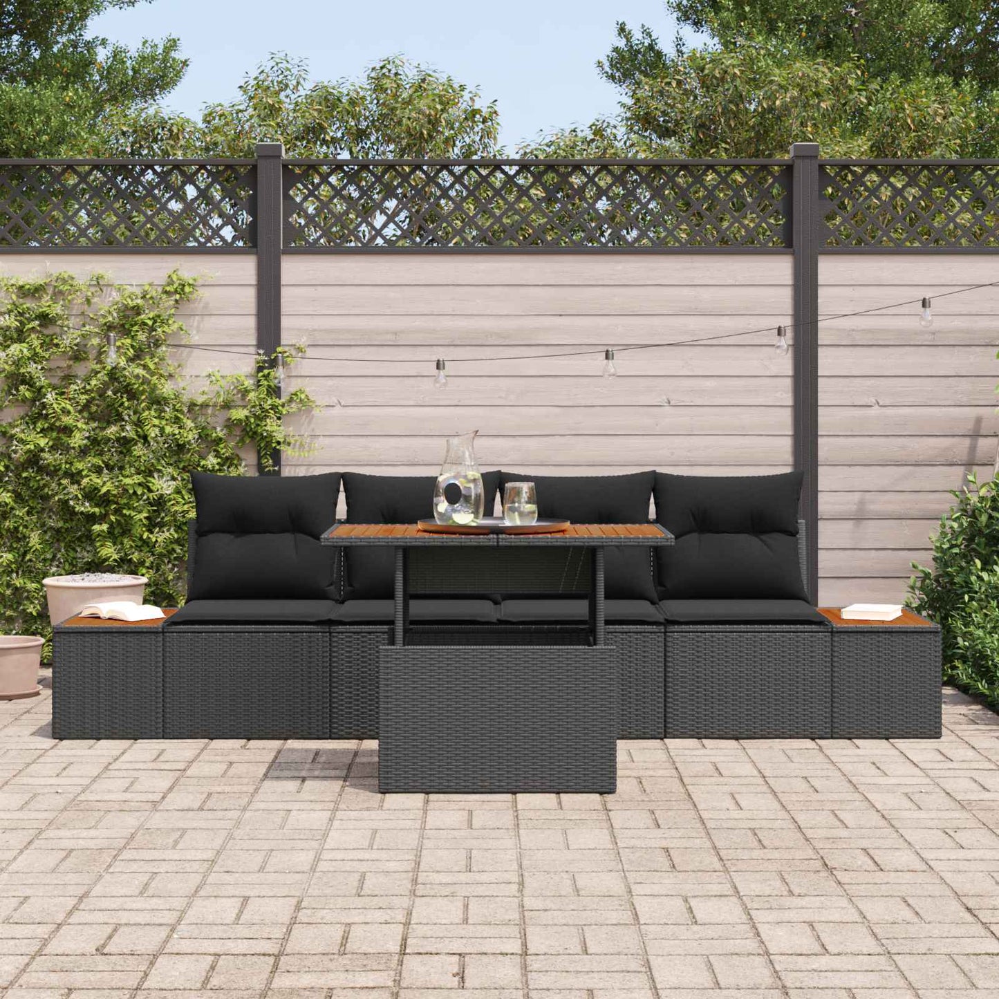 Garten-Sofa-Set 5 stk. Schwarz Poly Rattan