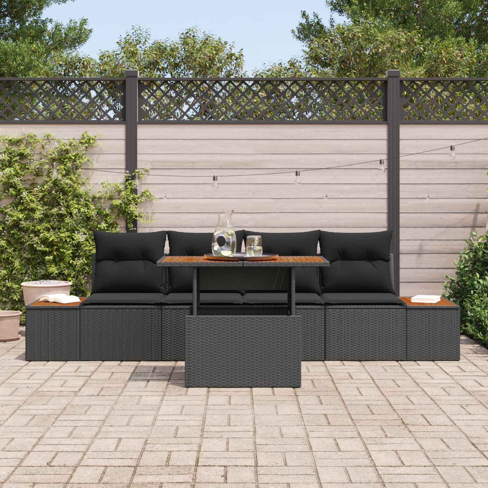 Garten-Sofa-Set 5 stk. Schwarz Poly Rattan