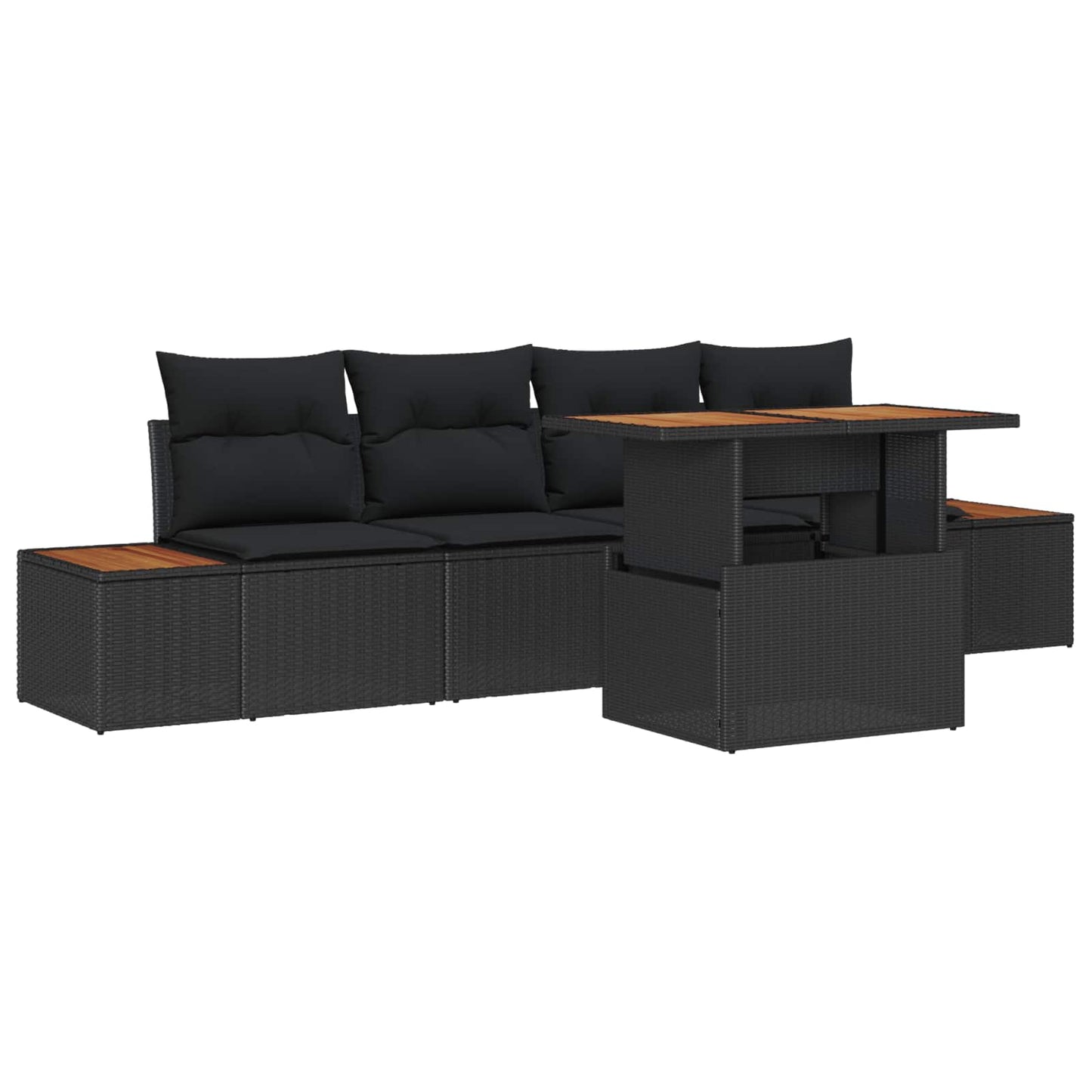 Garten-Sofa-Set 5 stk. Schwarz Poly Rattan