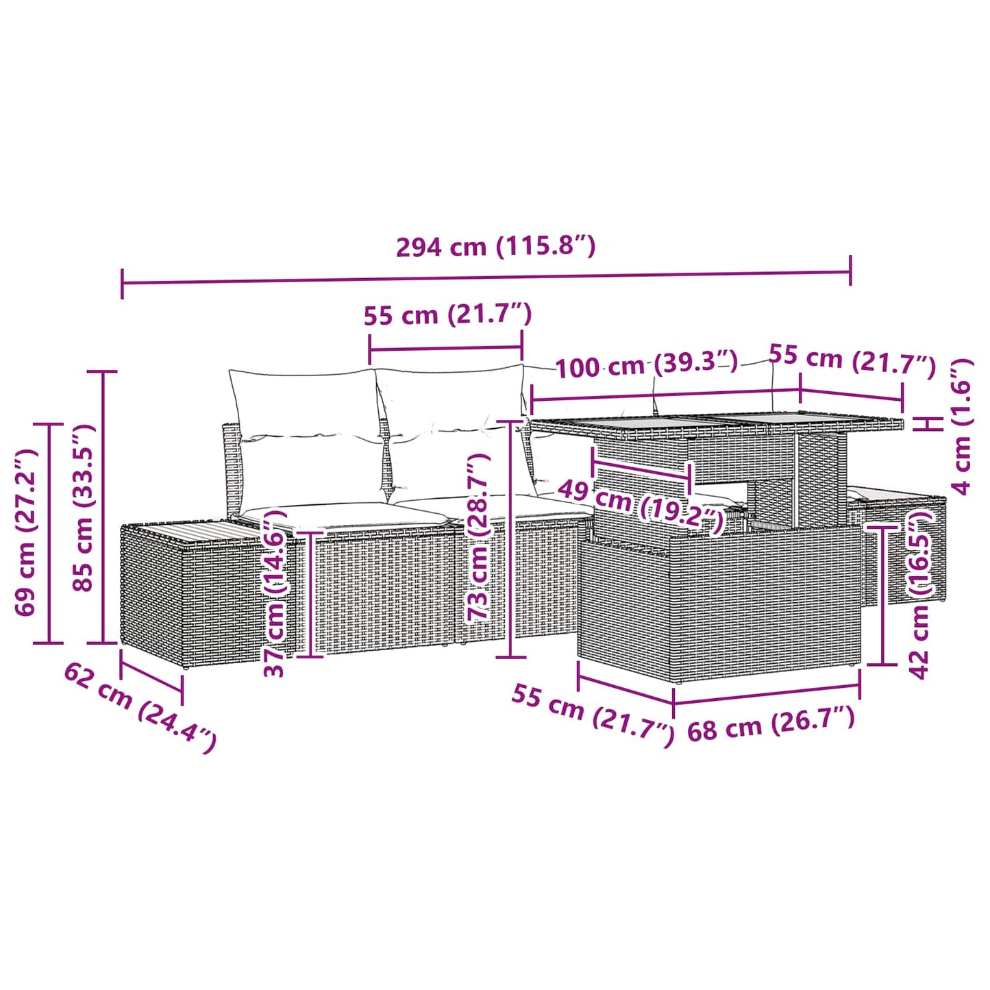 Garten-Sofa-Set 5 stk. Schwarz Poly Rattan