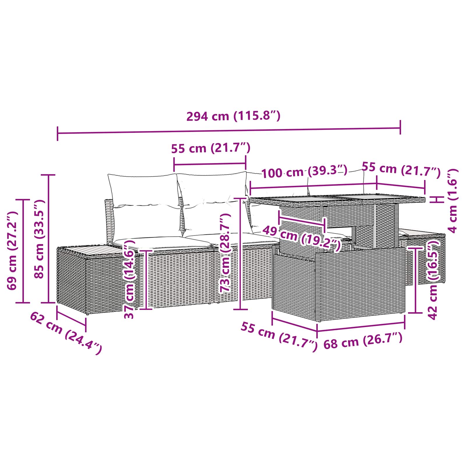 Garten-Sofa-Set 5 stk. Schwarz Poly Rattan