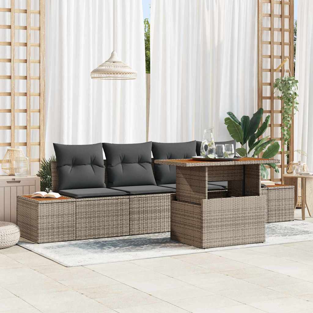 Garten-Sofa-Set 5 stk. Grau Poly Rattan