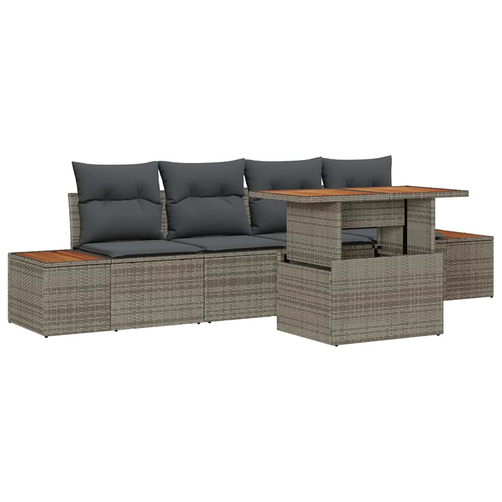 Garten-Sofa-Set 5 stk. Grau Poly Rattan