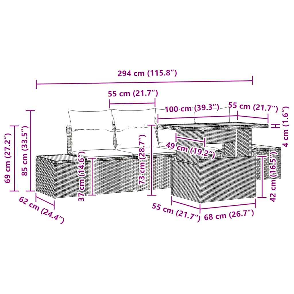 Garten-Sofa-Set 5 stk. Grau Poly Rattan