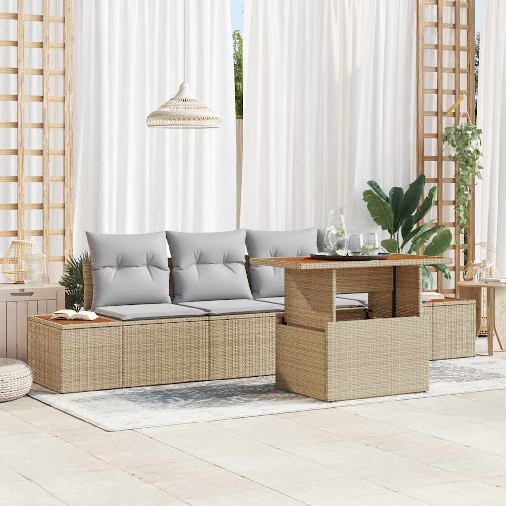 Garten-Sofa-Set 5 stk. Beige Poly Rattan
