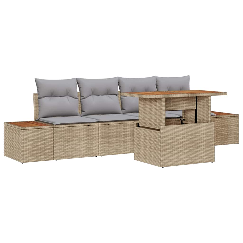 Garten-Sofa-Set 5 stk. Beige Poly Rattan
