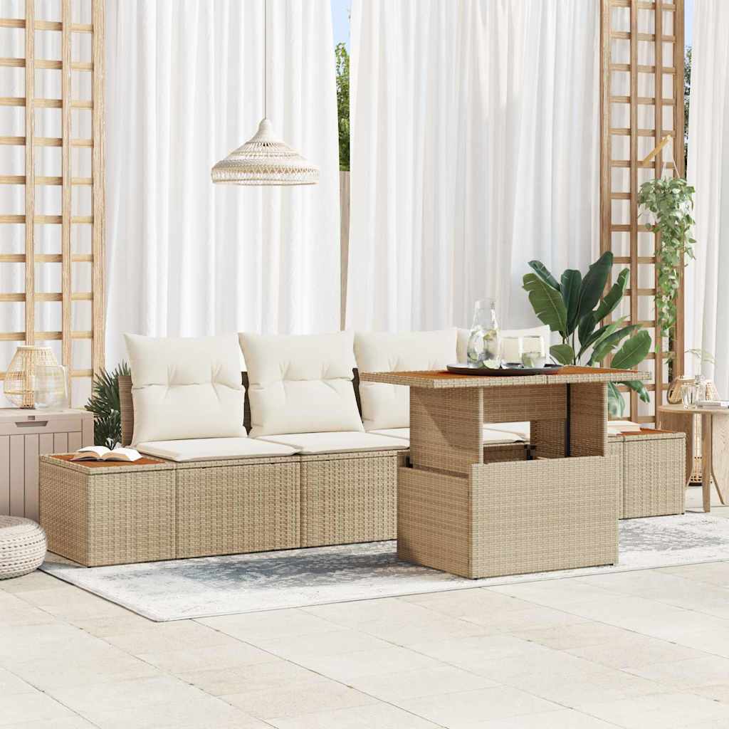 Garten-Sofa-Set 5 stk. Beige Poly Rattan