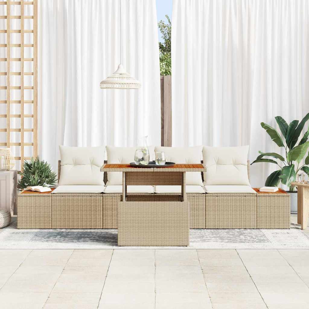 Garten-Sofa-Set 5 stk. Beige Poly Rattan