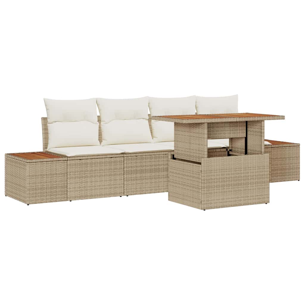 Garten-Sofa-Set 5 stk. Beige Poly Rattan