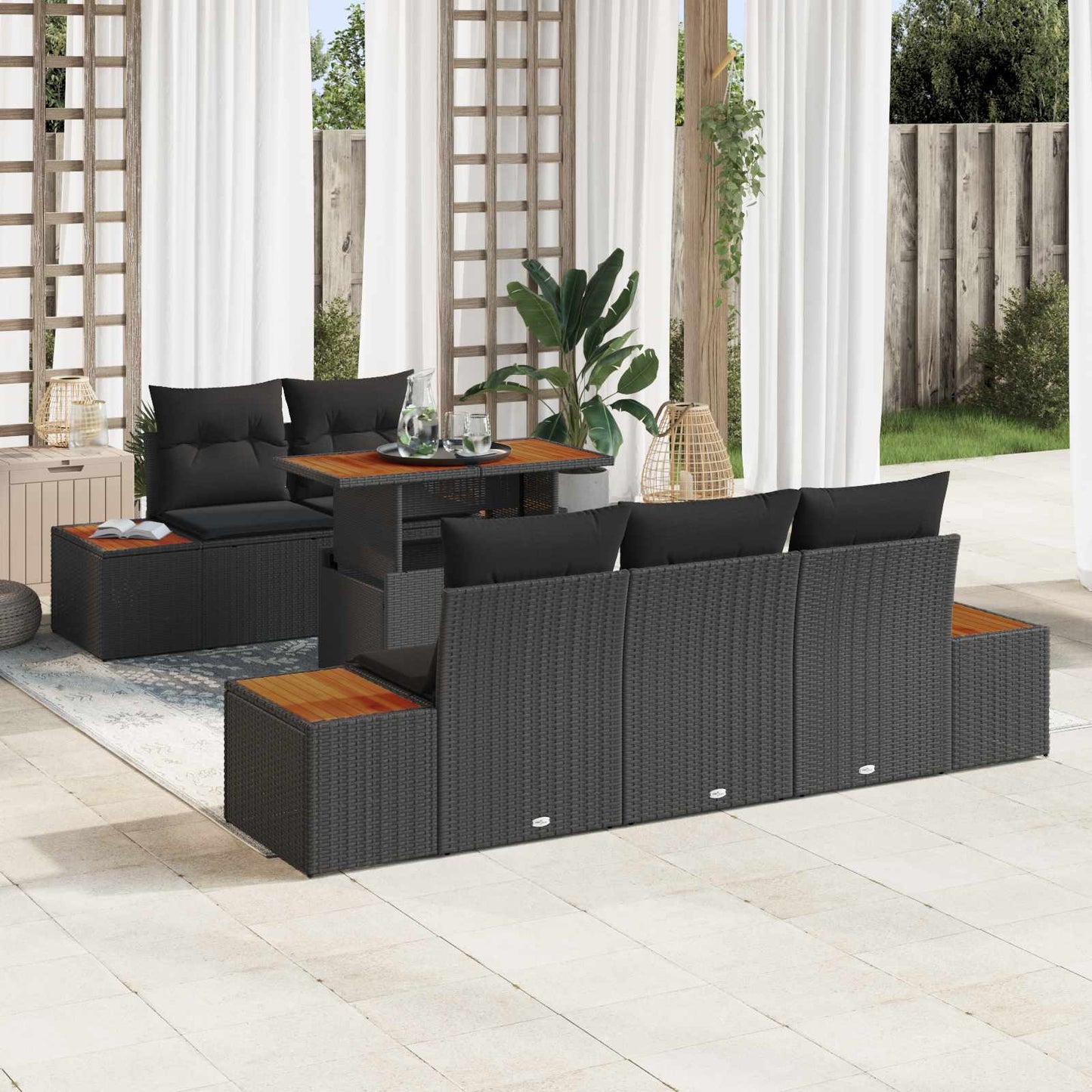 Garten-Sofa-Set 6 stk. Schwarz Poly Rattan